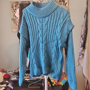 Blue Cable Knit Women's Sweater